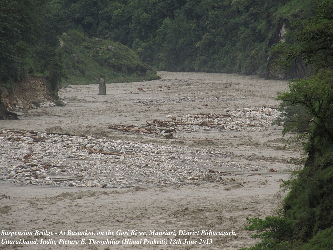 Suspension Bridge at Basantkot, Gori River, District Pithoragarh, Uttarakhand, India , June 2013