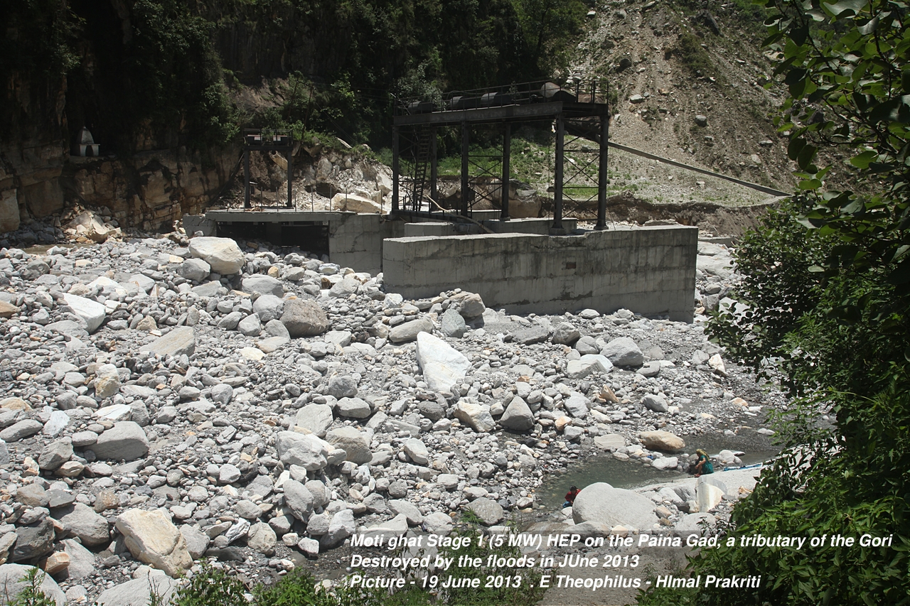 The Himalaya Hydro Companies 5 MW Motighat Barrage, destroyed in the floods -   19th June 2013  District Pithoragarh, Uttarakhand, India , June 2013